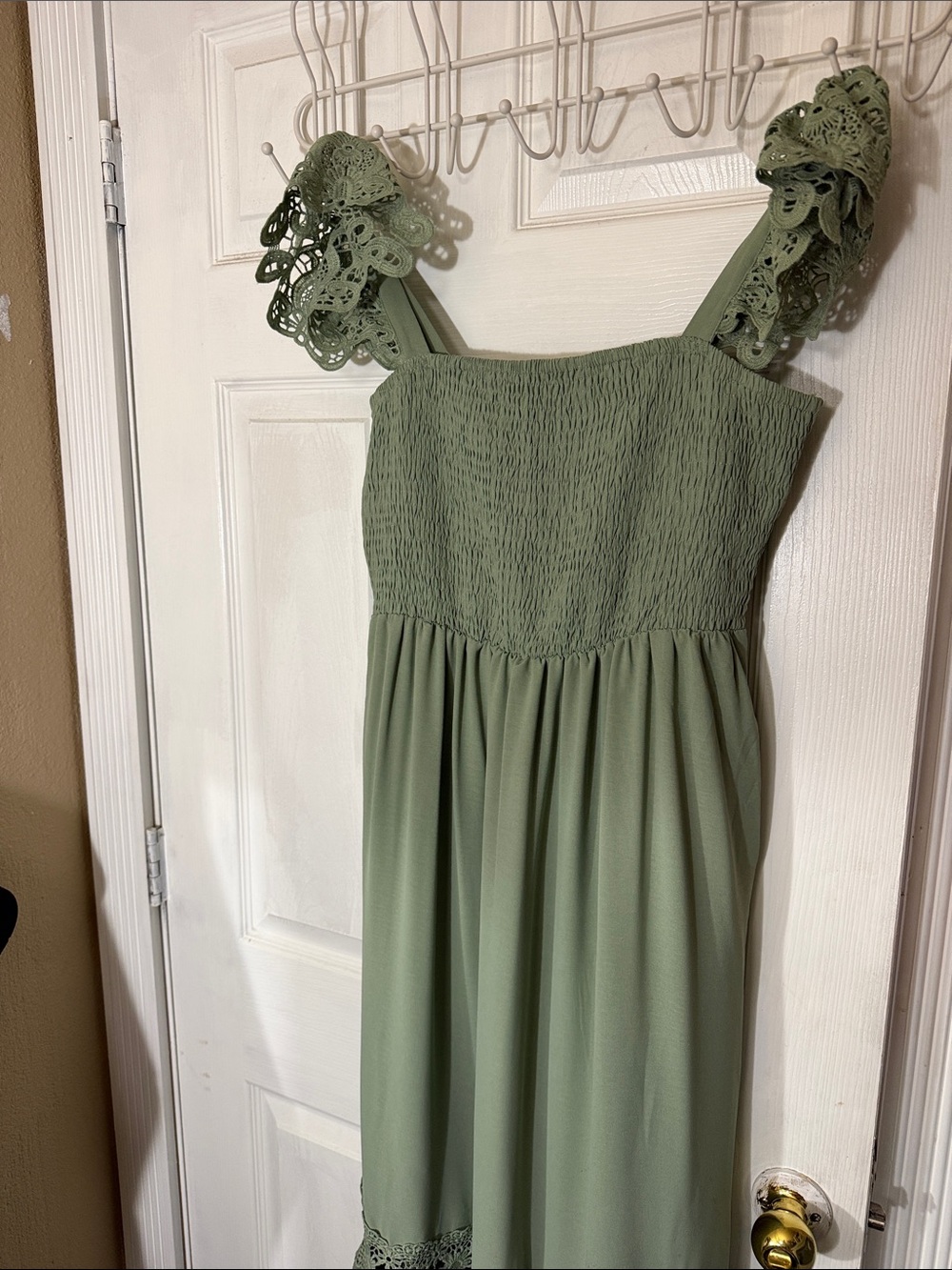 Sage Green Lace-Trim Maxi Dress - Women's